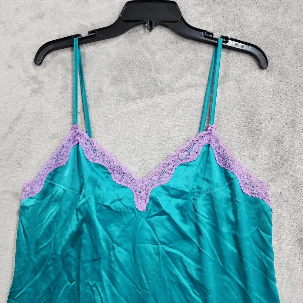 Victoria's Secret Chemise Womens L Blue Tease Satin Lace-Trim Mini Slip Retro